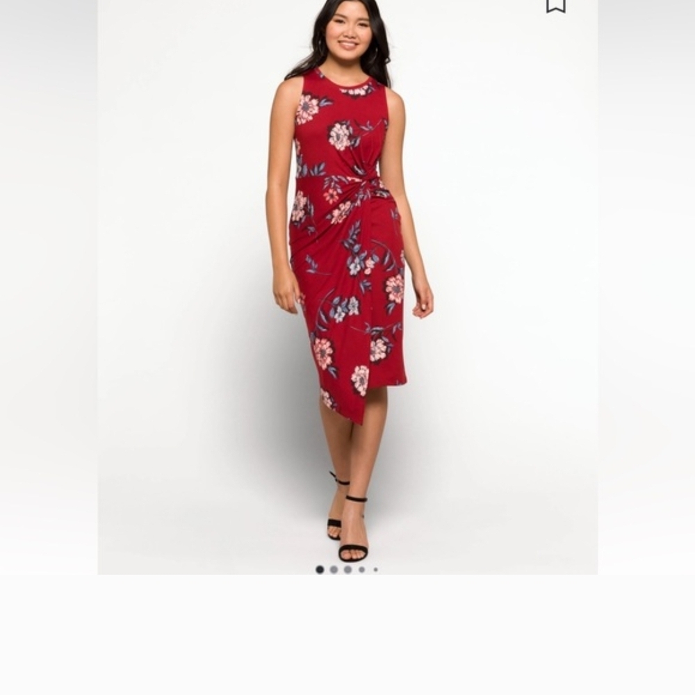 Nine Britton Asymmetrical Red Floral Dress
